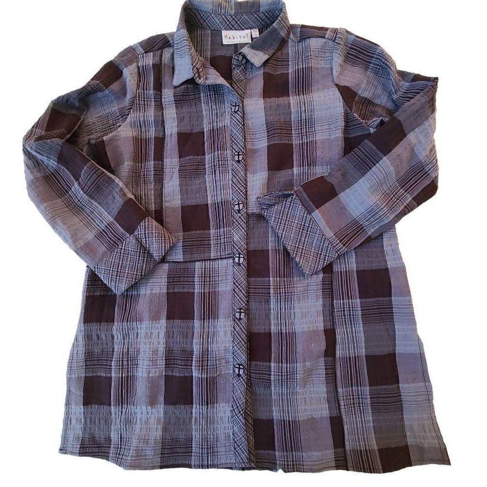 Habitat Womens Button Front Blue Black Plaid Tunic Small - Picture 4 of 15